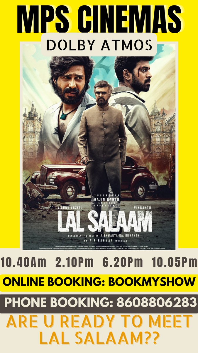 #LalSalaam Book your Tickets

#Dhanush #sivakarthikeyan #Santhanam #lover  #TheGreatestOfAllTime #GOAT #GVPrakash #TheGoatLife #Vijay #mpscinemas #Rajinikanth #SingaporeSaloon #VadakkupattiRamasamy #Anirudh #AishwaryaRajinikanth #VishnuVishal #ARRahaman #bluestar @CJ_KarthiKaran