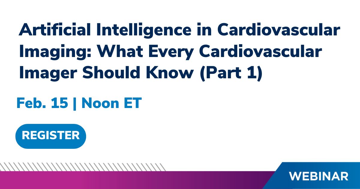 Join us on February 15 at 12pm ET for the #ACCImaging council webinar:   Artificial Intelligence in #CardiacImaging  (Part 1)

Register here👉🏼 acc.org/Education-and-…

#aiinhealthcare #echofirst #whycmr