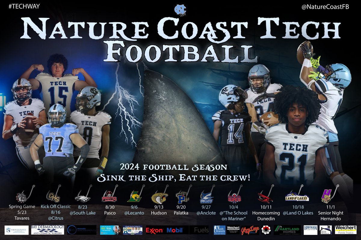 CoachKaz_FRM's tweet image. Here is the 2024 @NatureCoastFB schedule! It’s going to be fun! Can’t wait!! Shout out to @realJearl for making this for us! #TechWay @Andy_Villamarzo @Biggamebobby @BigCountyPreps1 @FlaHSFootball @FHS7v7A @HernandoCtyFB @NCTAthletics @hernando_sun