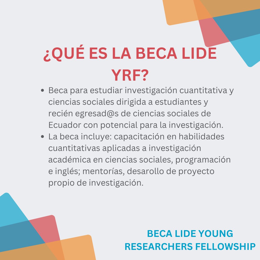 EconThaki's tweet photo. ¿Quieres contribuir a formar a la nueva generación de investigadores cuantitativos en Ciencias Sociales en Ecuador 🇪🇨?

Conviertete en mentor del #LIDEYoungResearchersFellowship
de @LaboratorioLIDE 

Postula hasta el 29 de febrero.

Form para aplicar: https://t.co/aBg1HXbDDl https://t.co/OdXcmj1fTE