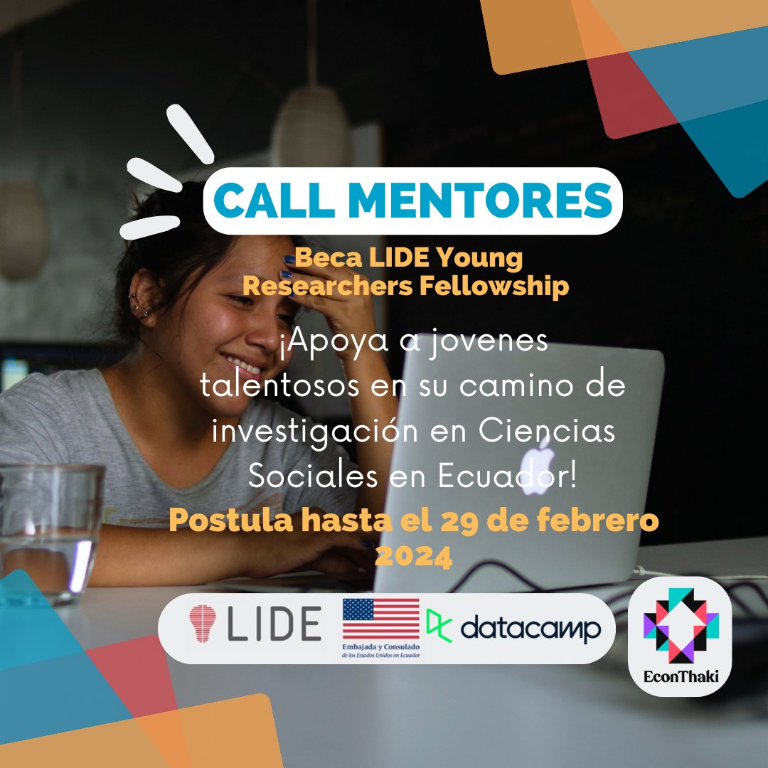 EconThaki's tweet photo. ¿Quieres contribuir a formar a la nueva generación de investigadores cuantitativos en Ciencias Sociales en Ecuador 🇪🇨?

Conviertete en mentor del #LIDEYoungResearchersFellowship
de @LaboratorioLIDE 

Postula hasta el 29 de febrero.

Form para aplicar: https://t.co/aBg1HXbDDl https://t.co/OdXcmj1fTE