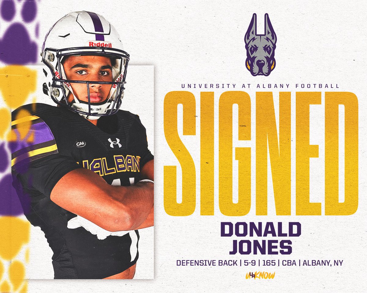 UAlbanyFootball's tweet photo. Staying in the Capital Region 🙌

Excited to have you, Donny! 

#UAUKNOW #WinTheDay 🟪🟨 https://t.co/e7gOrxmjkW