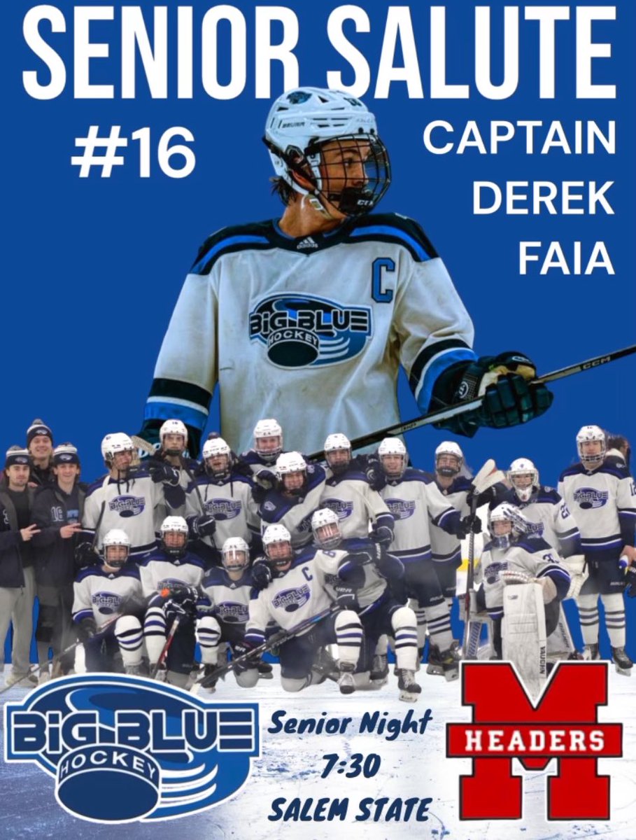 bigbluehockey_'s tweet photo. 🚨GAME DAY🚨
Senior Night vs Marblehead at Salem State, our Senior Salute continues tonight with captain forward Derek Faia #ComingSoon16 #Gmas #LetsGoBlue https://t.co/wobXLGGjfQ