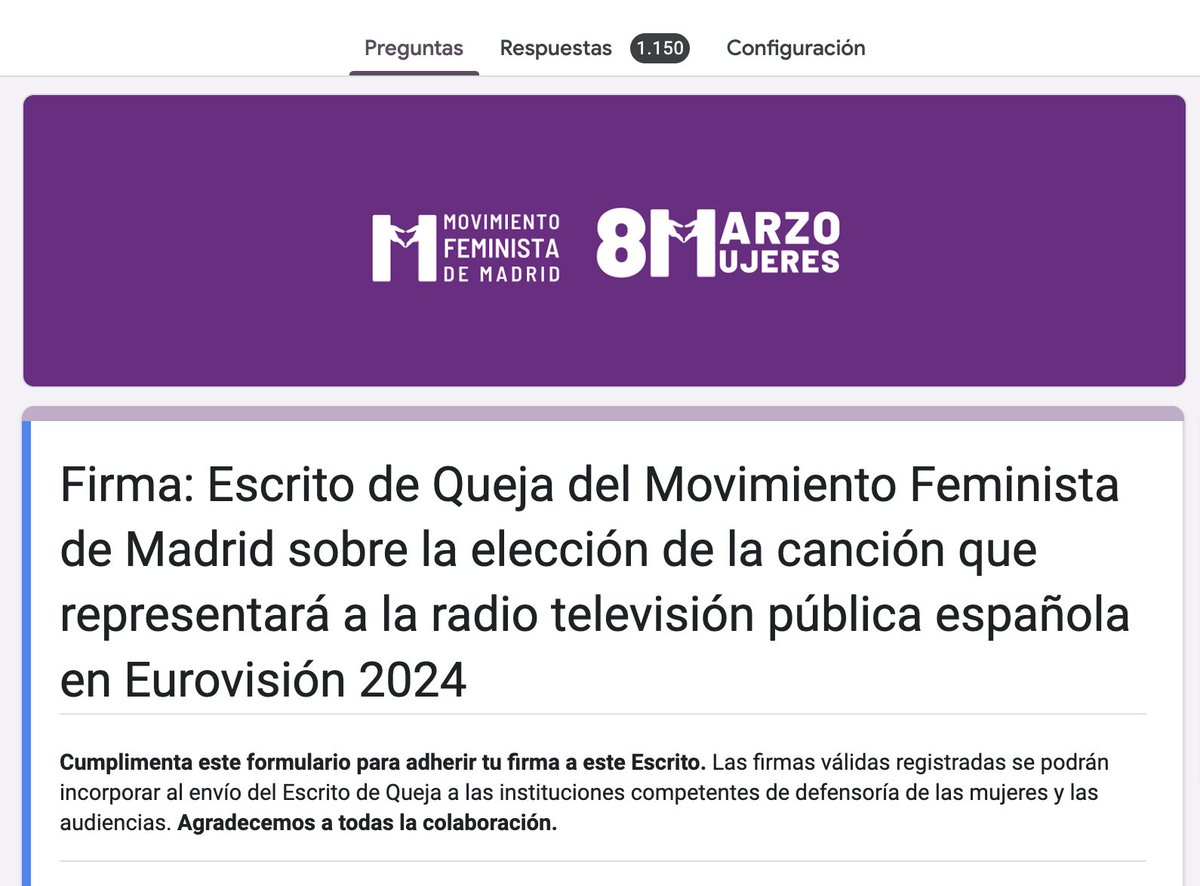 MovFemMad's tweet photo. ¡GRACIAS por las + de 1.100 firmas recibidas ya! Reportadas a @InstMujeres @rtve @rtveigualdad @EBU_HQ https://t.co/dSAX10YJel
También podéis escribir/llamar a:
observatorioimagen@inmujeres.es (900 19 10 10)
https://t.co/YPvw0LrYzh
https://t.co/wb2tlgXzhM
#RespetenALasMujeres https://t.co/tpOsgUJdWh
