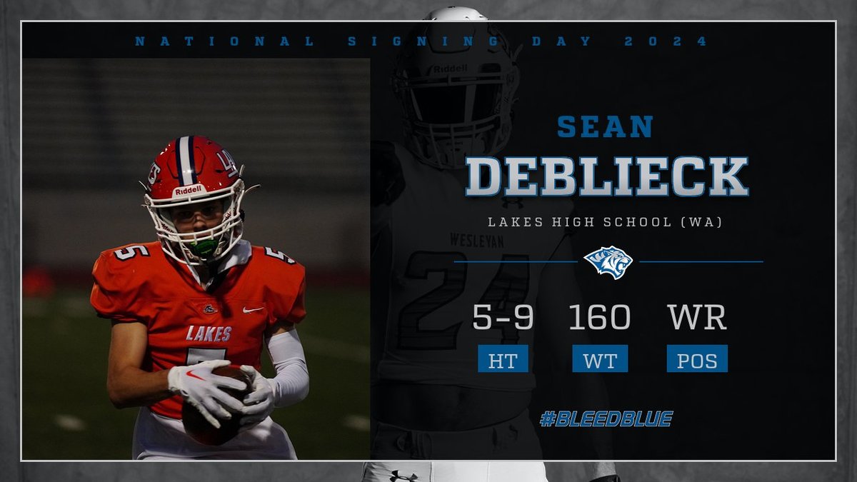 DWTigerFB's tweet photo. Coming all the way from the PNW!

Sean DeBlieck recorded 14 receptions for 181 yds &amp; 3 TDs. He also recorded 210 kick return yds with 1 TD while being named PLC 1st Team All-League KR. DeBlieck also earned PLC standard of Academic Achievement in '22 &amp; '23.

#bleedblue https://t.co/3GDA0QnScK