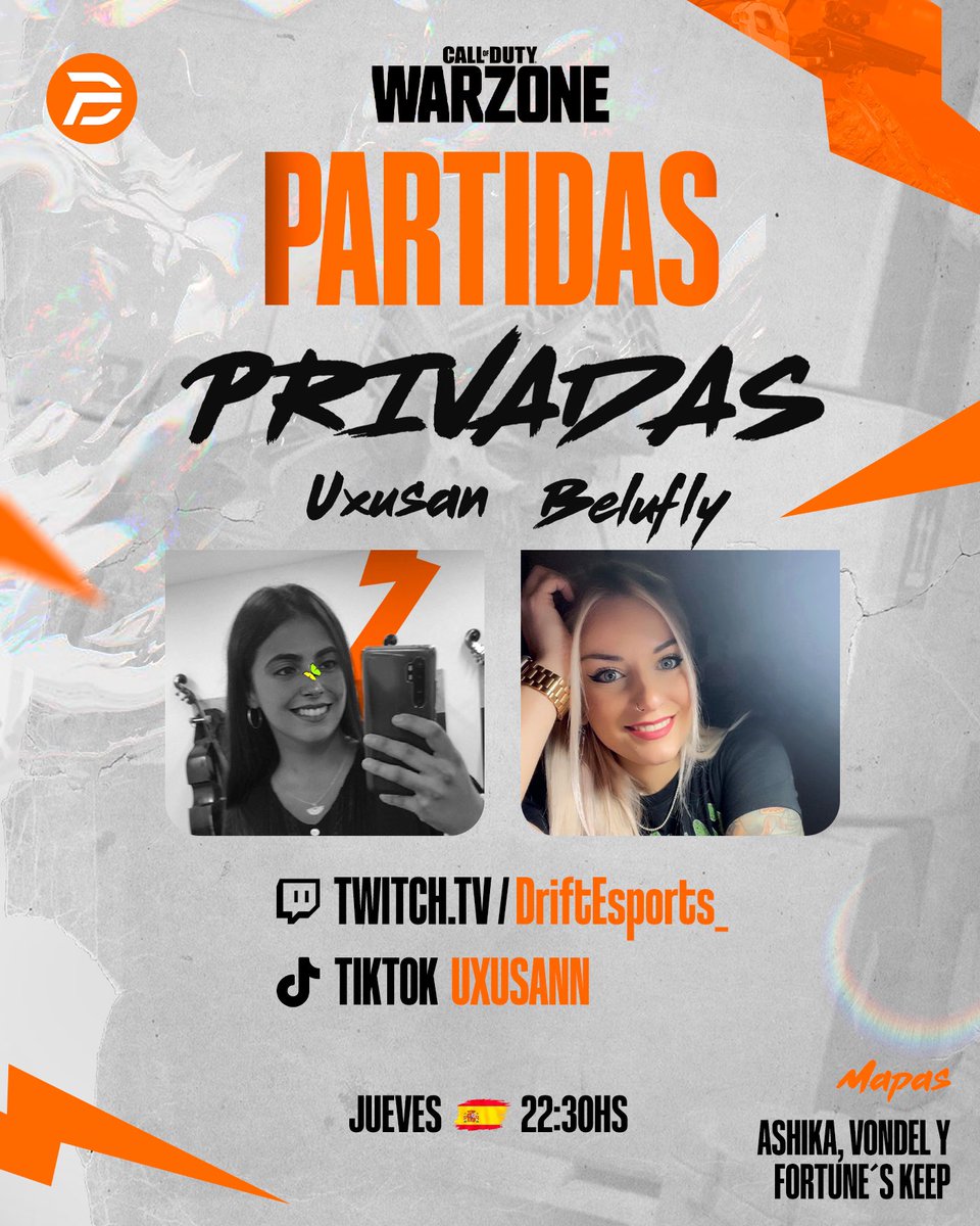 DriFtEsports_'s tweet photo. ‼️PARTIDAS PRIVADAS‼️

Nuestra CEO y creadora de contenido @Twitch_Uxusan estará MAÑANA a las 22:30h🇪🇸 realizando unas partidas privadas junto a la streamer @belu_fly 

OS ESPERAMOS! https://t.co/RINDUO1GOS