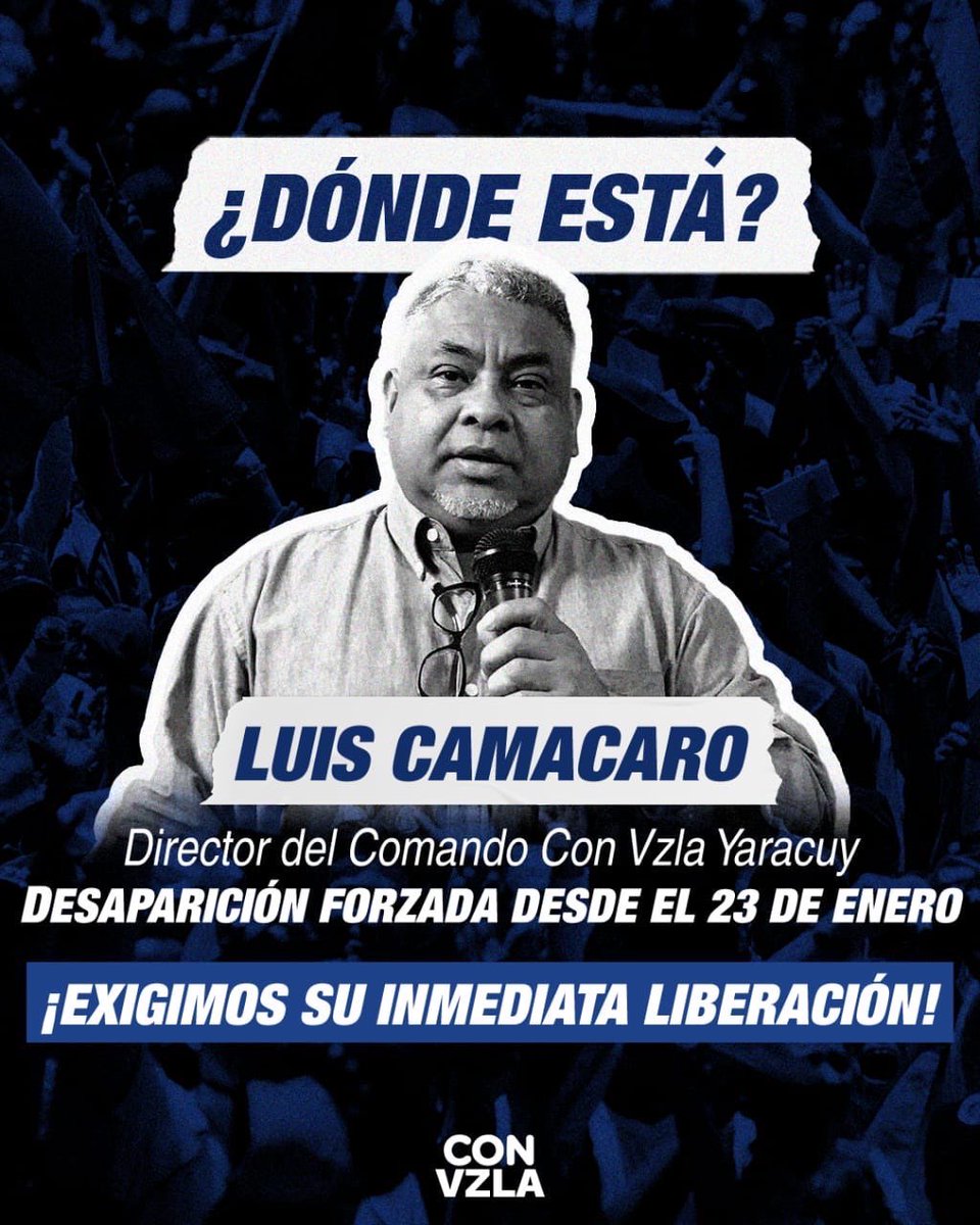 VenteMiranda's tweet photo. Juan Freites, Luis Camacaro y Guillermo López, Jefes de Comando de @MariaCorinaYA en #Vargas, #Yaracuy y #Trujillo, permanecen secuestrados desde el #23enero y se desconoce su paradero

#DesaparicionForzadaEnVenezuela #DDHH https://t.co/MHzLze0uY8