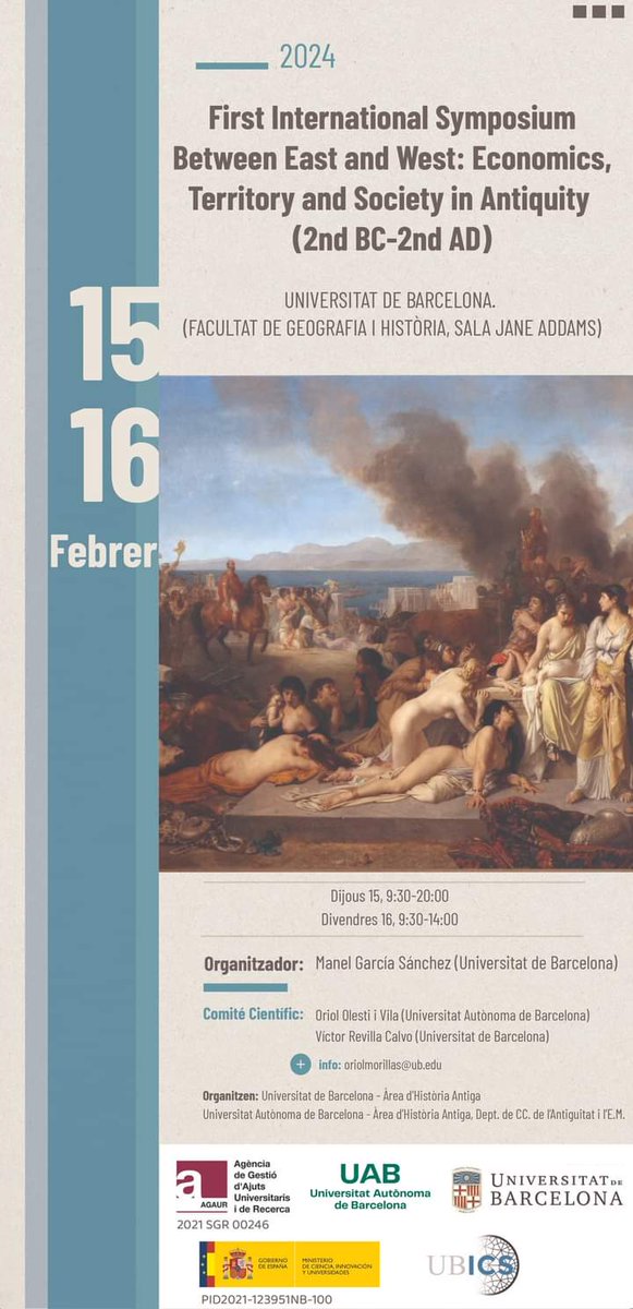 CEIPAC_UB's tweet photo. El 15 y 16 de febrero celebramos en la @GH_UB el "First International Symposium Between East and West: Economics, Territory and Society in Antiquity (II BC-II AD)", organizado por miembros de  nuestro grupo y departamento ademas de expertos nacionales e internacionales invitados! https://t.co/1omzr2AgXw