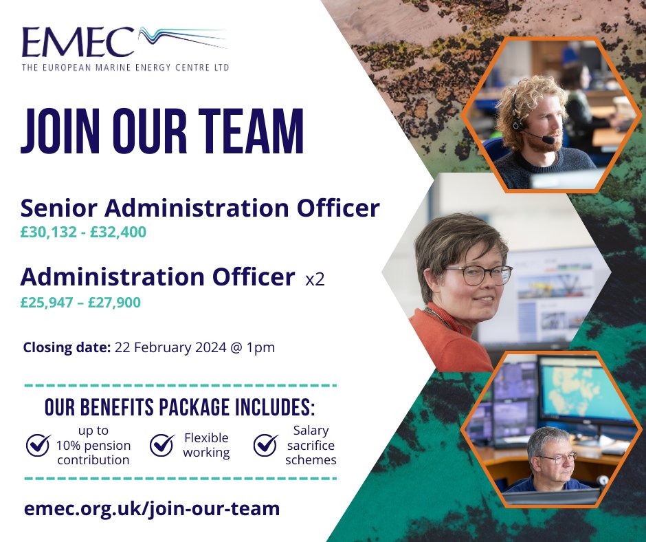 JOIN OUR TEAM! 🌍🌊⚡️

We are hiring a Senior Administration Officer and two Administration Officers to support EMEC's business functions.

Full benefits package available. For more details, visit emec.org.uk/join-our-team/… or give us call on 01856 852060.