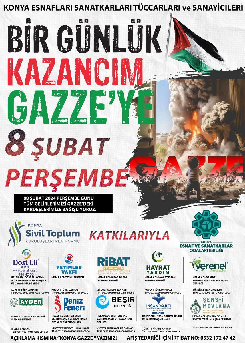 hikmeterdogan8's tweet photo. Haydi Konyam mazlum kardeşlerimiz için 
#birgunlukkazancımgazzeye https://t.co/sT6EcyoUVh