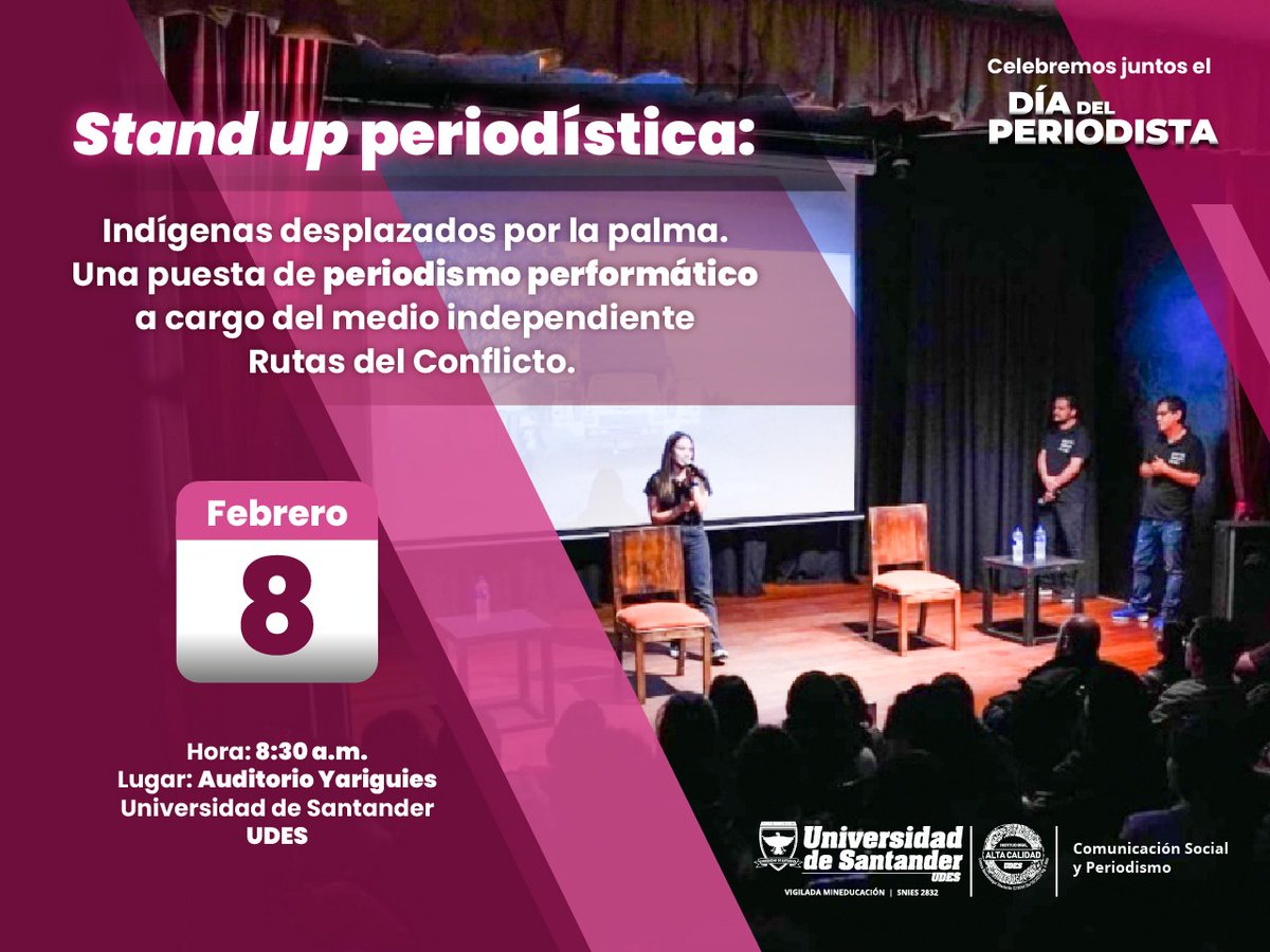 ComSocial_udes's tweet photo. ¡En honor al Día del Periodista, te presentamos el Stand Up Periodística! Prepárate para una experiencia nueva e inigualable y disfrutar de la magia del periodismo de una manera única.
#StandUpPeriodistica #DiaDelPeriodista
#SoyComunicadorUDES
#ReporterosUDES
#SeguimosAvanzando https://t.co/sIYeX9RJ22