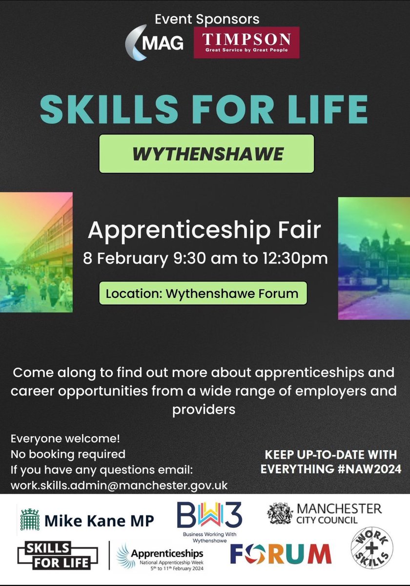 Tomorrow I’ll be hosting an Apprenticeship Fair at @ForumCentre with @ManCityCouncil & @BW3Manchester. Come along between 9.30am & 12.30pm to learn more about opportunities with leading employers. The event is open to all & free to attend.