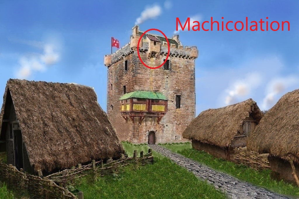 Box machicolations for pouring liquids on unwelcome visitors. Tantallon, Dirleton (weaponised toilet chute), Hailes and Preston Tower. Superheated sand with a high salt content also exploded on contact with water or within sweaty Bascinets causing severe burns or blindness.