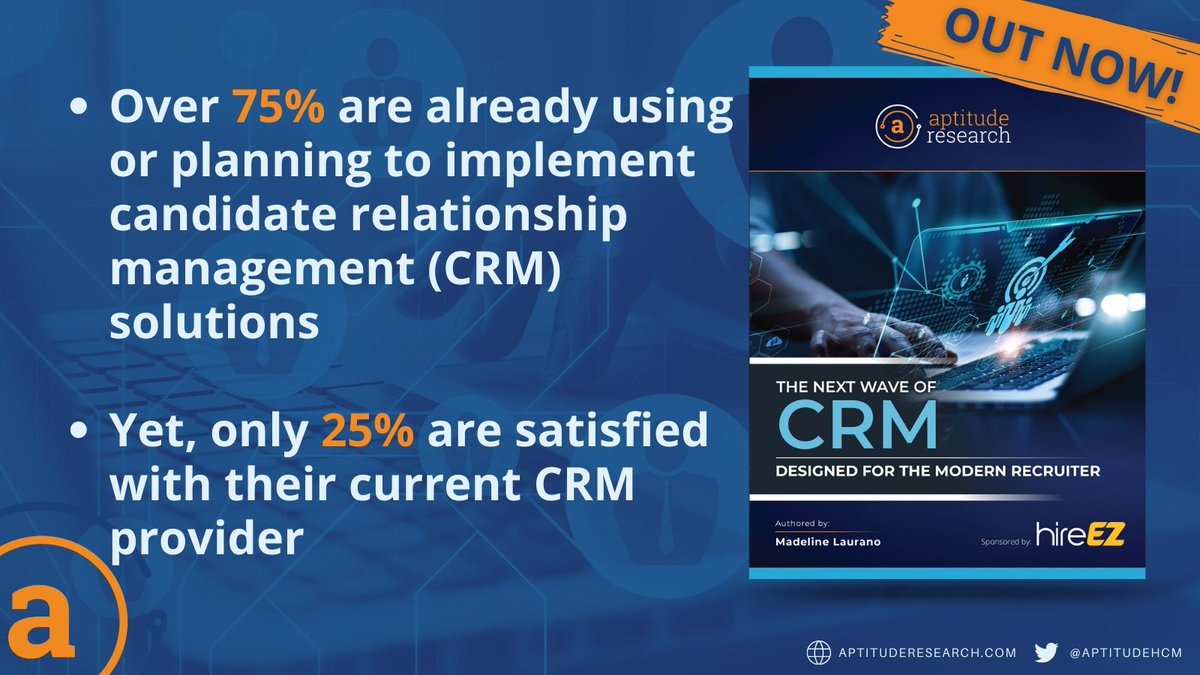 AptitudeHCM's tweet photo. Our new #research on Candidate Relationship Management (CRM) solutions explores:  
* Why adoption is lagging 
* The gap btw promised capabilities &amp; actual value 
* How modern #CRM impacts recruiter &amp; candidate experiences  

Download:
https://t.co/9AzKdyIQqQ

Sponsored by @hireez https://t.co/BYvJoXGw8d