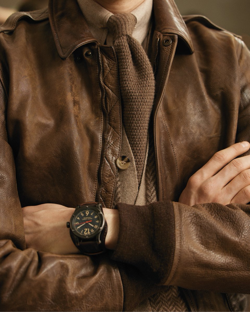 Brown leather is hand-burnished by craftsmen in Italy to mimic the original material used in traditional aviator jackets.

Discover more from Purple Label Pre-Spring 2024: rlauren.co/PurpleLabelPS2…