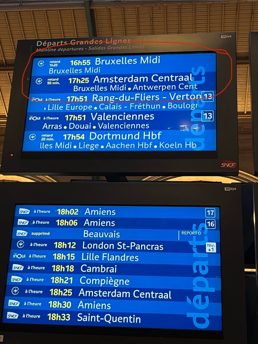 QuentinHll's tweet photo. Bonjour @SNCFConnect !
Pourquoi vos horaires en gare sur l’application n’affichent-ils pas les trains Eurostars en retard ? Ils sont pourtant affichés sur les écrans à Gare du Nord 🤔 https://t.co/3OJs1P5VGY