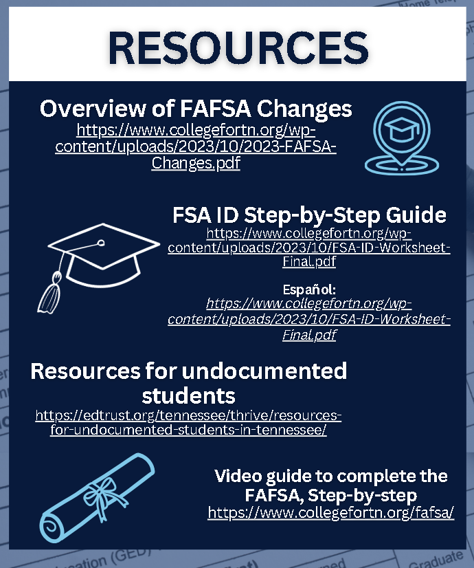 MSEWinchester's tweet photo. Dear Seniors and their Parents, check out the following resources,
Overview of FAFSA Changes
FSA ID Step-by-Step Guide in English and Spanish
Resources for Undocumented Students and
Video Guide to Complete the FAFSA Step-by-Step https://t.co/rQU4IDwbWg https://t.co/oZQUGcY7G0