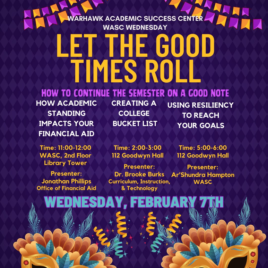 Our first event of the day is happening at 11 a.m. in the WASC. If you receive financial aid and want to know how to keep it, this conversation is for you. #aumwasc1 #studentsuccess #tutoring #kingcake