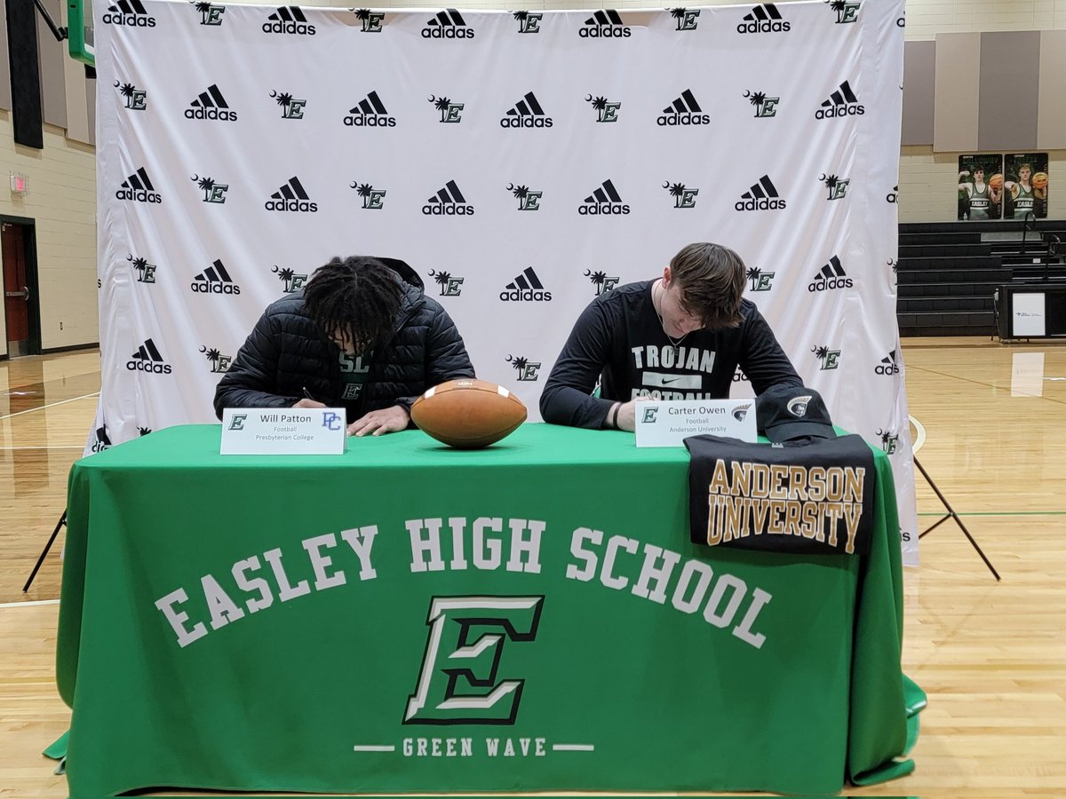 EHS_GamedayLIVE's tweet photo. Congrats to Green Wave Football Players Carter Owen (Anderson) and William Patton (Presbyterian) for signing today! #waveforever https://t.co/8JytrqnC11