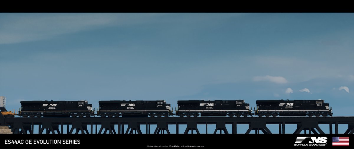 RELEASED: ES44AC Norfolk Southern

4  engines on fwd, 3 on rev, pulling 39 MaxiIV DS cars. Containers change brand based on cargo. 

steamcommunity.com/sharedfiles/fi…