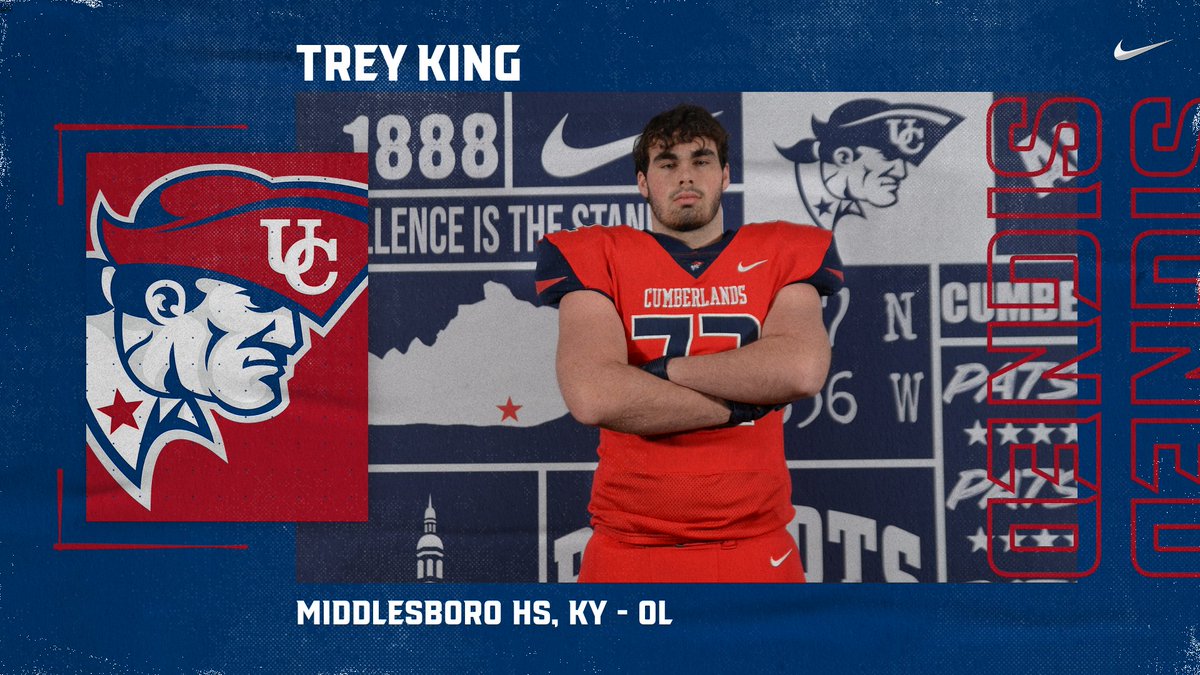 UCPatriotFball's tweet image. Another long, physical OL that can move from the Home State of Kentucky!  Welcome to The University of the Cumberlands @Trey_king21 !!!