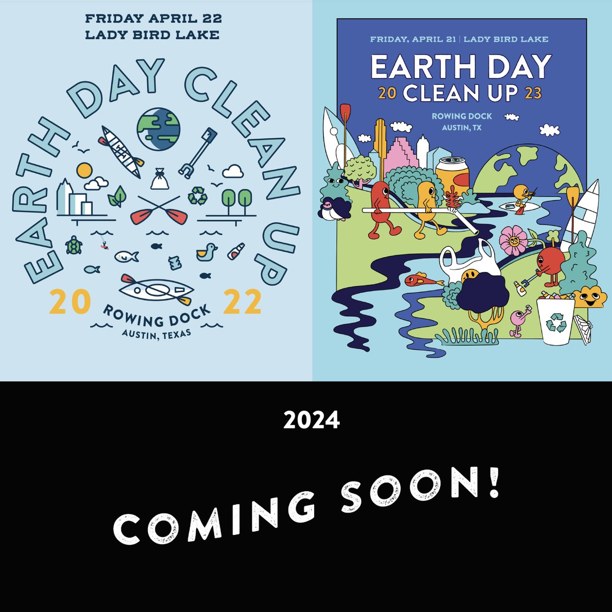 Austin, it’s time to get excited! Earth Day '24 is coming up, and this year’s hand-drawn Earth Day Cleanup #tshirtdesign by Masonry is going to be even better than before.
Stay tuned for the new brand reveal - and check out Rowing Dock's Earth Day Cleanup event to snag some swag!