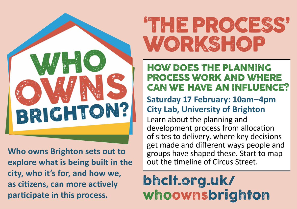 Still a few spaces left on our upcoming workshop!

Learn more about how the planning and development process works, and join our community research group looking at Circus Street.

Sat 17th Feb 10am-4pm. Uni of Brighton. Find out more &amp; book here: bhclt.nationbuilder.com/the_process_wo…