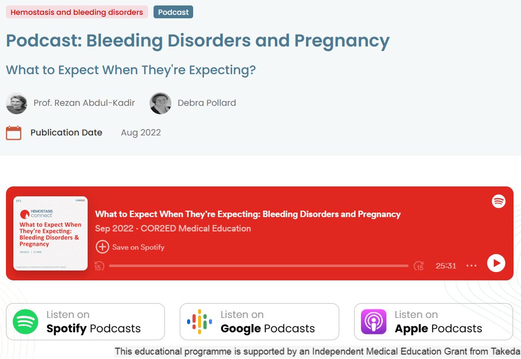 Bleeding disorders can have an impact before, during and after #pregnancy and delivery.

Do you know what needs to be taken into consideration when a person with a #bleedingdisorder becomes pregnant?

Listen here: ow.ly/hiE950QoRFF
Spotify: ow.ly/NaBq50QoRFH

#meded