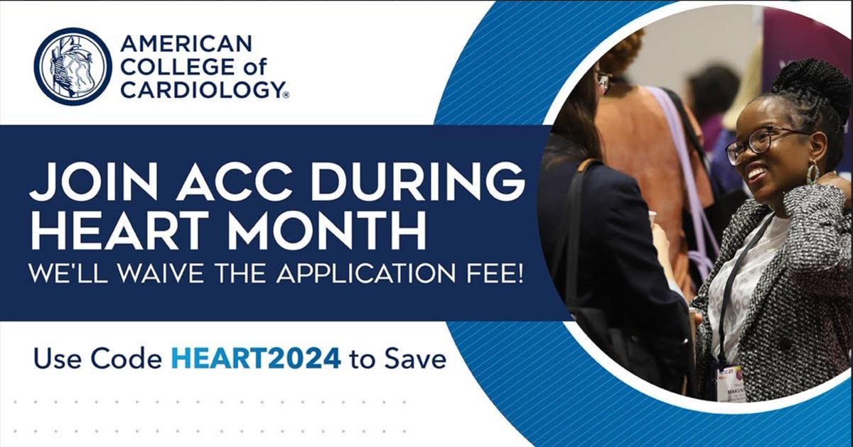 Become an ACC member during Heart Month using code HEART2024 & we’ll waive your application fee! Applicable to all member types – including FACC & AACC. Offer expires Feb. 29. Join today: acc.org/membership/joi… Please share with your colleagues and institutions! @ACCinTouch