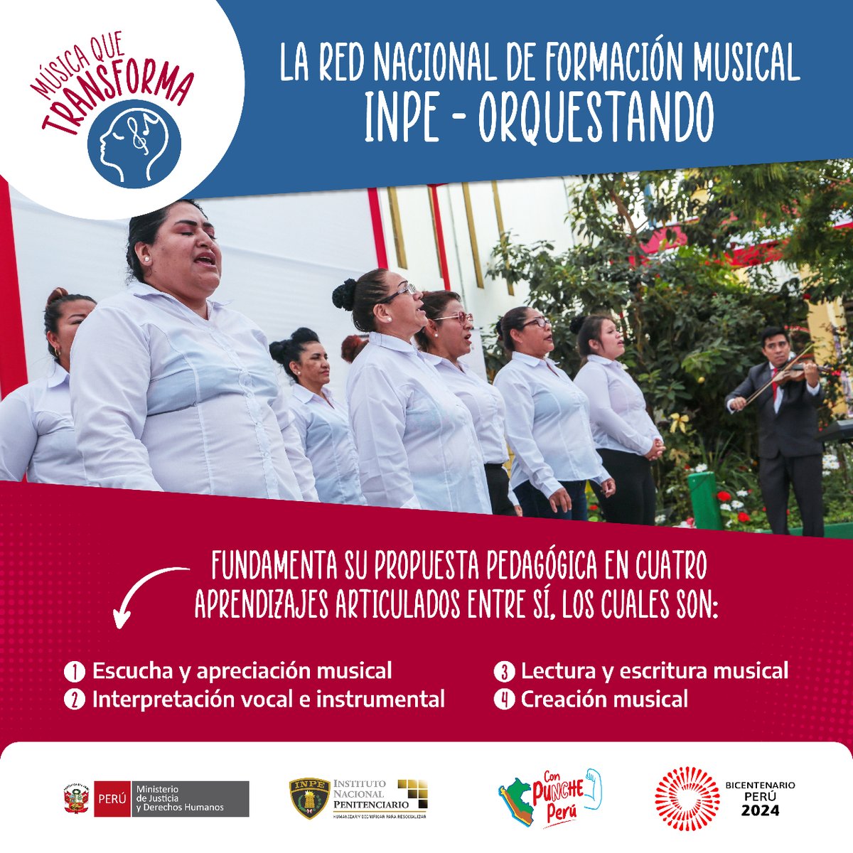 INPEgob's tweet photo. #MúsicaQueTransforma 🎼 | La Red Nacional de Formación Musical @INPEgob - #Orquestando está cambiando vidas de internos en establecimientos penitenciarios en todo el país. Su propuesta pedagógica se basa en cuatro pilares fundamentales 👇 https://t.co/cS7mGOgYMO