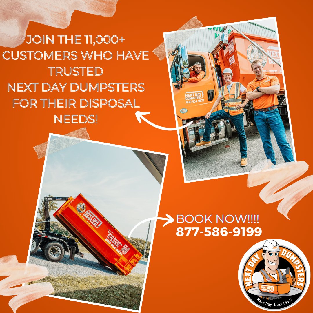 Need a dumpster for your next big project? Don't worry, we've got your back!
Whether you're a DIY homeowner, a real estate agent, or even a major construction contractor, join the 11,000+ customers who have trusted Next Day Dumpsters for their disposal needs!
