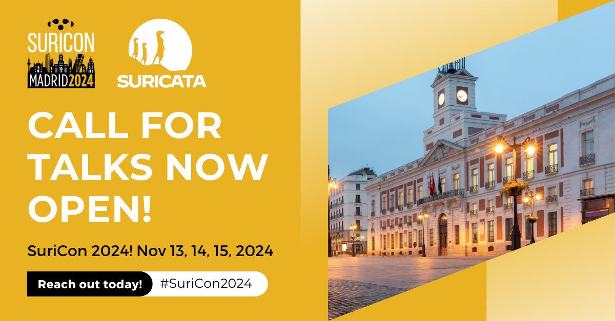 Call for talks is now open for #SuriCon2024! 📣 Get ready to gather as a community to discuss roadmaps, new features, and the state of Suricata! Looking for an opportunity to speak at this years’ SuriCon? Reach out today! #CallforTalks #Community

Info: suricon.net/call-for-talks/