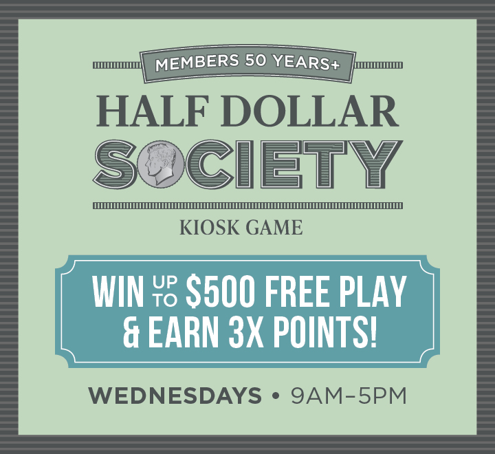 If you're 50+, roll with us at The Mint for Half Dollar Society from 9AM to 5PM. Bag up to $500 Free Play and score 3X Points! TheMintKentuckyDowns.com/Promotions #sprintothemint #nashville #kentuckyliving #kentuckylife #visitkentucky