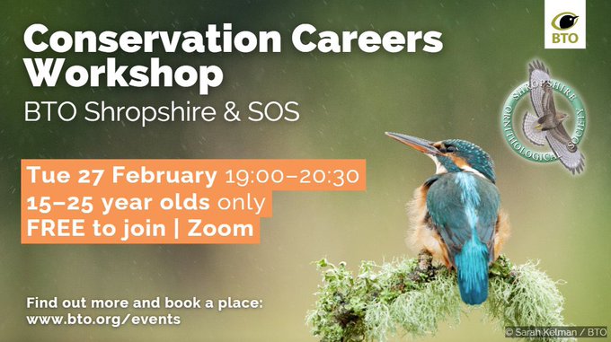 Young people - come and join us for a Conservation Careers Workshop.  The event is aimed at young people considering a career in conservation, from practical reserve management through careers as ecologists or public engagement in zoos.

Book a free place:
bto.org/community/even…
