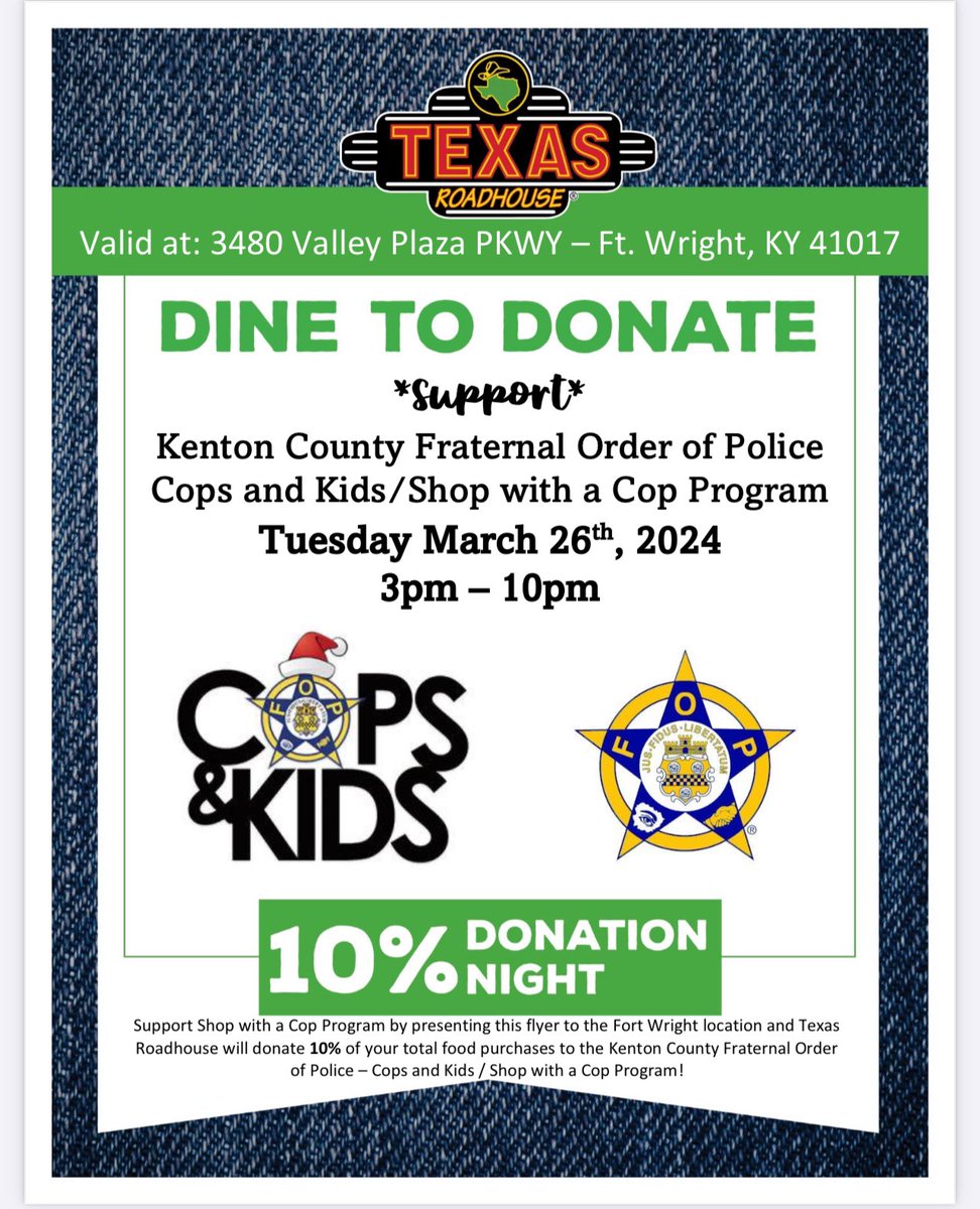 Tuesday March 26th!! Help support the kids!! #Copsandkids #FOP20 🚔🚔