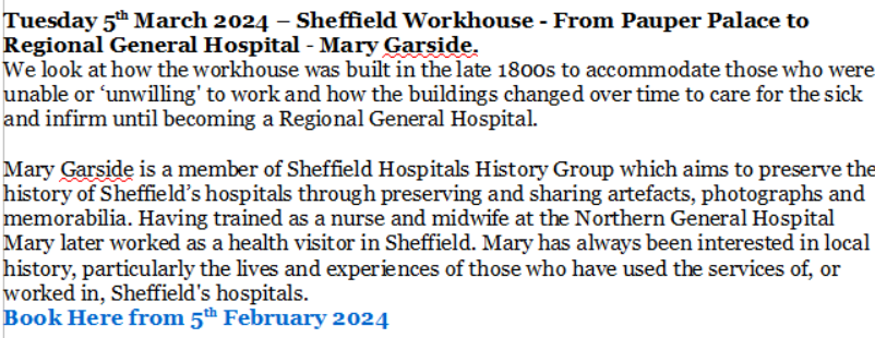 ⚙️Our March Talk will be Mary Garside on the Sheffield Workhouse - 6th March <a href="/showroomcinema/">Showroom Cinema</a>  in Showroom5 at 7pm - courtesy of Sheffield Hospitals History Group 🏥
<a href="/thevicsoc/">The Victorian Society</a> <a href="/VisitSheffield/">Welcome to Sheffield</a> <a href="/JUHSheffield/">Joined Up Heritage Sheffield</a>