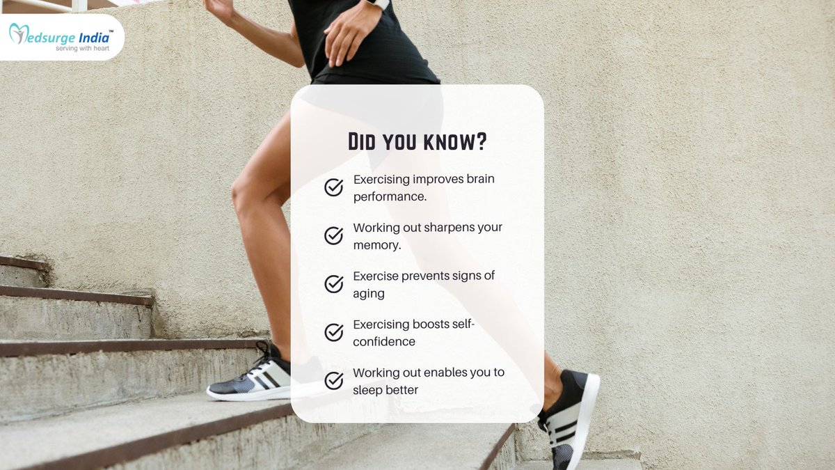 MedSurgeIndia's tweet image. Unlock the incredible benefits of #exercise and transform your life. Boost your mood, increase energy levels &amp;amp; #reducestress with just a few minutes of exercise each day.
#exercisebenefits #healthylife #healthtourism #exercisetips #healthandwellness #medicaltourism #medsurgeindia