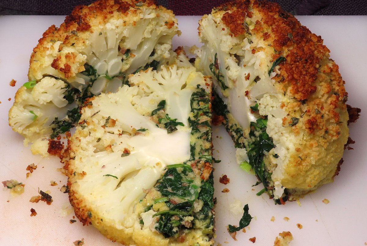 RAWhats4Dinner's tweet photo. New Post - Whole Roasted Stuffed Cauliflower, Watch the Video, Print the Recipe at  https://t.co/LcPr078WcB #dinner #recipe #recipes #WFD #New #cauliflowerrecipes #cauliflower https://t.co/1XLJlnamTl
