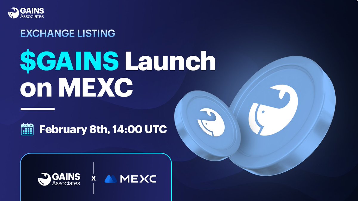GainsAssociates's tweet photo. 🚨 LISTING ALERT 🚨

$GAINS is getting its very first CEX listing on @MEXC_Official! 🐳🔥

📈 Trading: February 8th, 14:00 UTC
📥 Deposits: Open
🔗 Chain: Ethereum
📌 Smart Contract Address: 0x056c1d42fb1326f57da7f19ebb7dda4673f1ff55

👉 Get your MEXC accounts ready now and secure your share of our 50,000 $USDT Kickstarter Campaign: https://t.co/cYuynbby0g