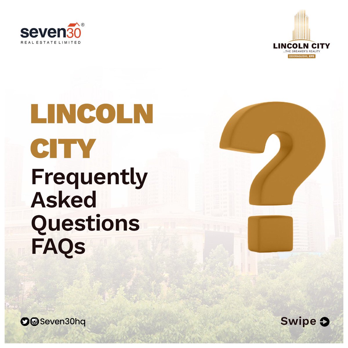 Seven30hq's tweet photo. Here are answers to the frequently asked questions on our latest product LINCOLN CITY๐
We hope this covers certain concerns you might have had about the property ๐๐ค
#seven30 #lincolncity #realestate #faqs https://t.co/wkqKB7YjjR