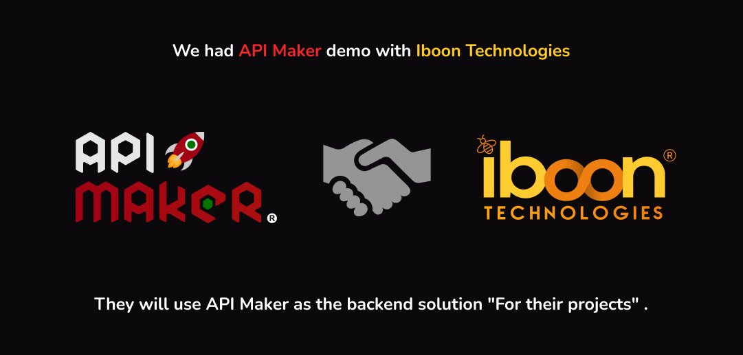 We really enjoyed demo with @iBoonTechThey 

will use API Maker 🚀 in their next projects as backend technology.   
🎇 Thank you.😊

Interested in Demo? 
Comment 'Yes', will contact you.

#backend #javascript #apimaker #apidevelopment