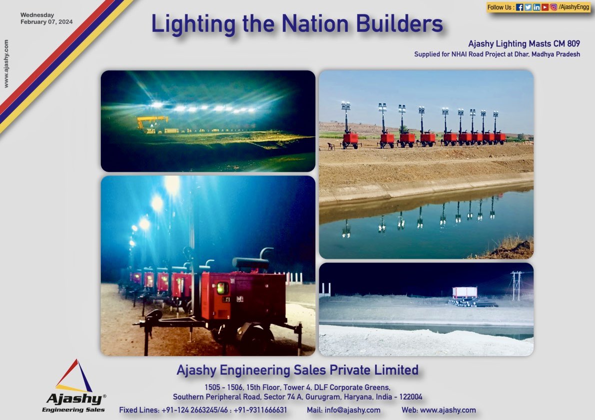 AjashyEngg's tweet photo. #lightmast #lightingmast #mastlight #highmastlight #construction #roadproject #roadconstruction #constructionequipment #engineering #india #equipment #projectsite #light #mobilelight #mobilelighttower #Dhar #MadhyaPradesh #MP #NHAI #Ajashy #Engineering #Gurugram #India https://t.co/Fic7RbsJBh