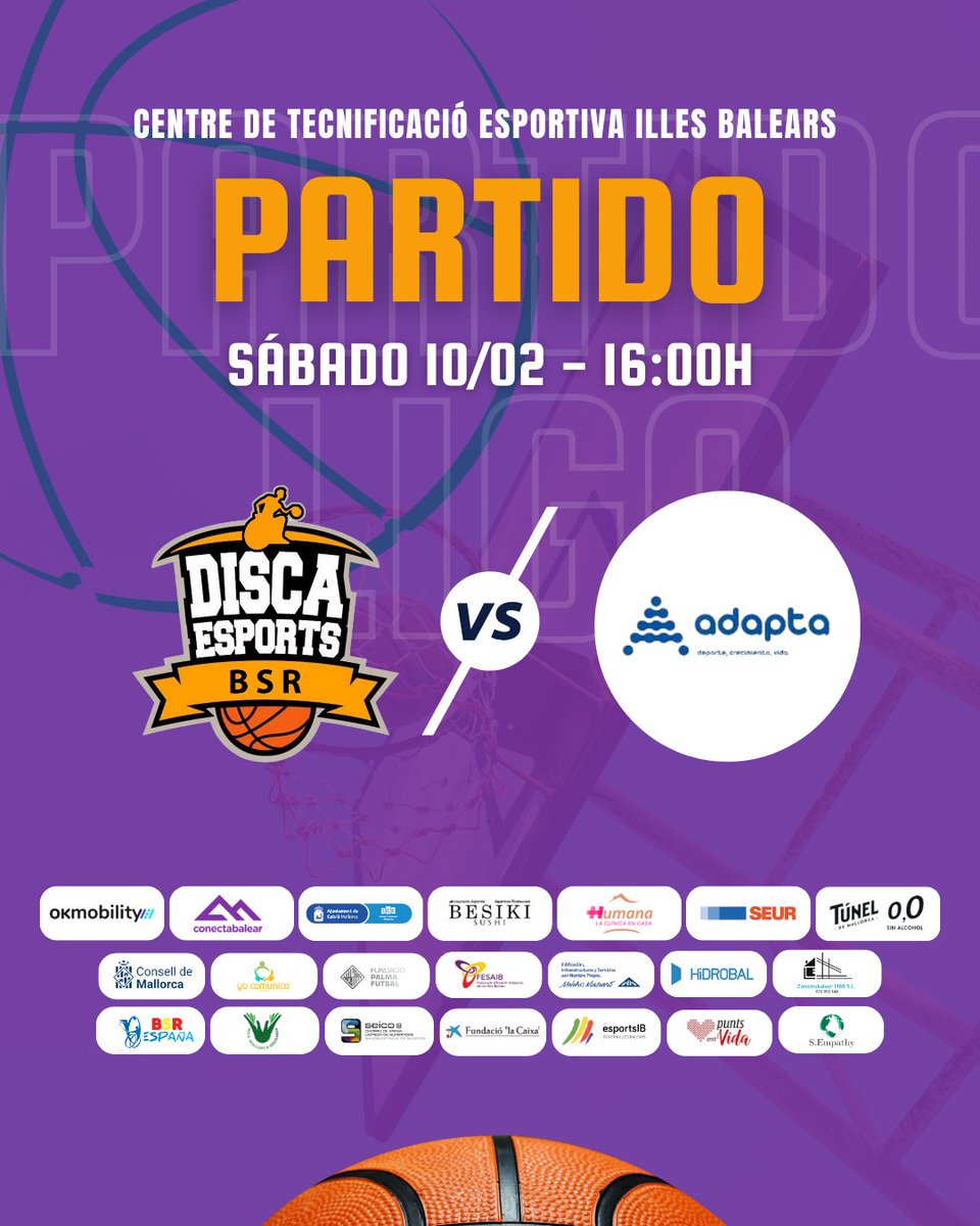 Vuelve la Primera División #BSR a Mallorca 👏 ¡No te lo puedes perder! 

🚩 Sábado 10 de Febrer
⌚ A las 16:00h 
🆚 <a href="/somosadapta/">Somos Adapta</a>