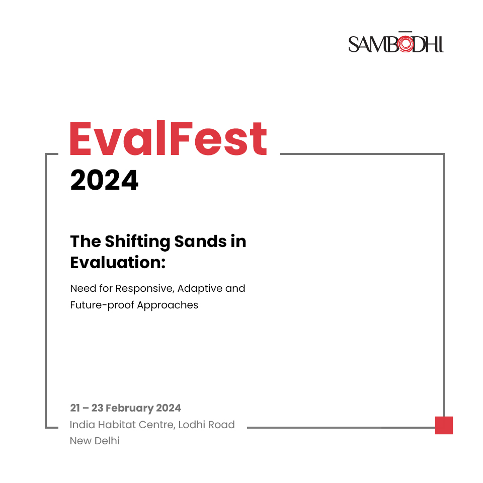 sambodhi's tweet photo. EvalFest isn't just about discussing #evaluation; it's about shaping the future of it!
Whether you're a seasoned #professional or new to the field of evaluation, #EvalFest offers a unique opportunity to #engage, #learn, and #collaborate.
Register now and embark on a journey towards creating impactful solutions: https://t.co/nWyQNn3wMx
#Learning #Interaction #Collaboration