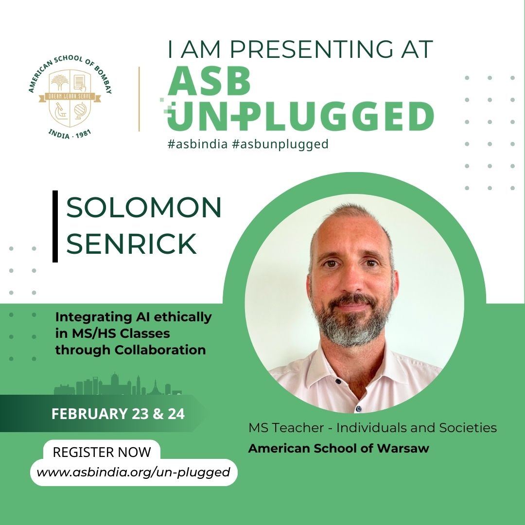 Excited to be presenting at ASB Un-Plugged 2024! Join me for an engaging session on teaching students to use AI. Register now using the link: asbindia.org/un-plugged #asbindia #asbunplugged