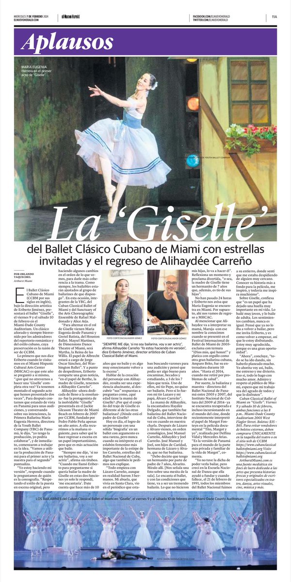 Para los que prefieren la versión impresa… así aparece <a href="/elnuevoherald/">el Nuevo Herald</a> mi artículo <a href="/artburstmiami/">ARTBURST</a> sobre “Giselle” de <a href="/CCB_MIAMI/">Cuban Classical Ballet of Miami</a> el 09/02 y 10/02 <a href="/MDCAuditorium/">Miami-Dade County Auditorium</a> #ballet #AlihaydéeCarreño <a href="/MarujaHerrera8/">Maruja Herrera</a> <a href="/sanctuary_arts/">Sanctuary of the Arts</a> <a href="/maruantunano/">Maru Antuñano</a> <a href="/MiamiDadeArts/">MDC Cultural Affairs</a> <a href="/casadanza1/">casadeladanzalogroño</a> <a href="/DanzadanceOrg/">DANZADANCE ORG</a>