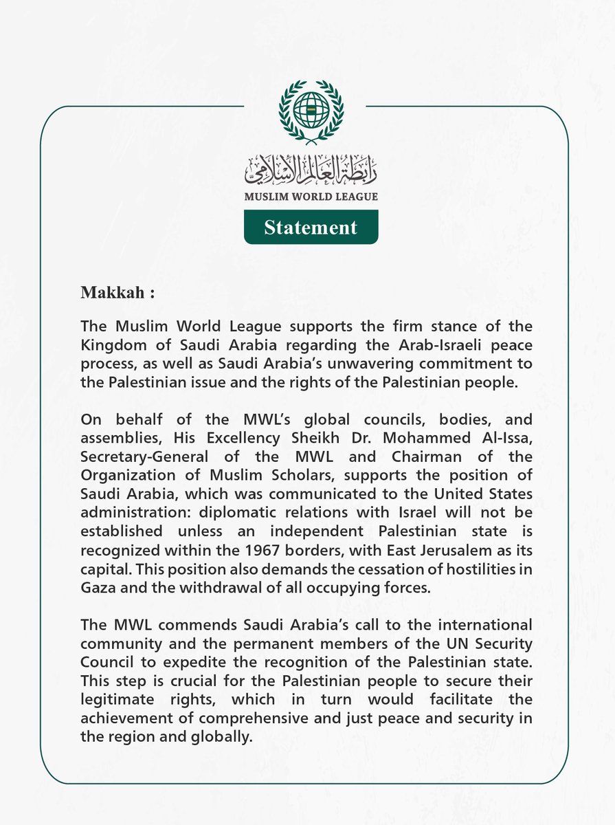 MWLOrg_en's tweet photo. Statement from the #MuslimWorldLeague: https://t.co/g5rPc3JNTf
