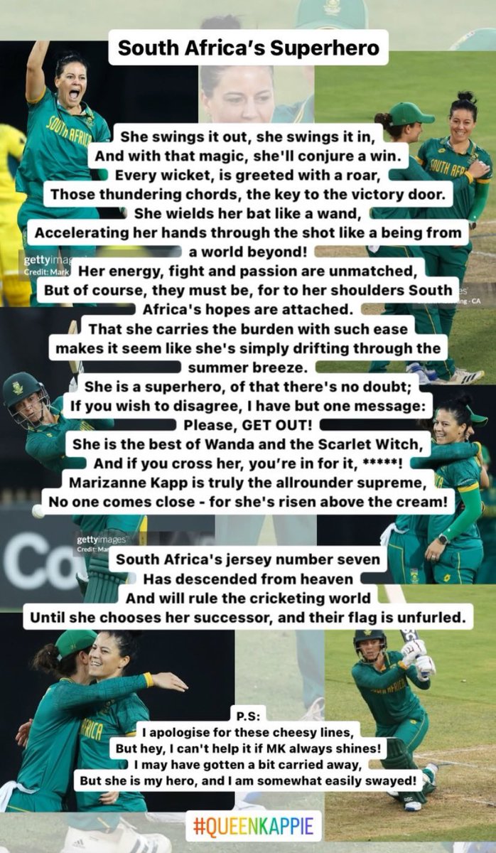 a_upendran11's tweet photo. Because #QueenKappie did her thing and it was totally awesome.
As the kids say, “Felt cute, might delete later!”
But for now, here’s celebrating the extraordinary M Kapp through my less than mediocre poetry-writing skills!
#TeamKappie #TeamFloppy #TeamPacer #TheRealWanda https://t.co/ccqgbbXOky