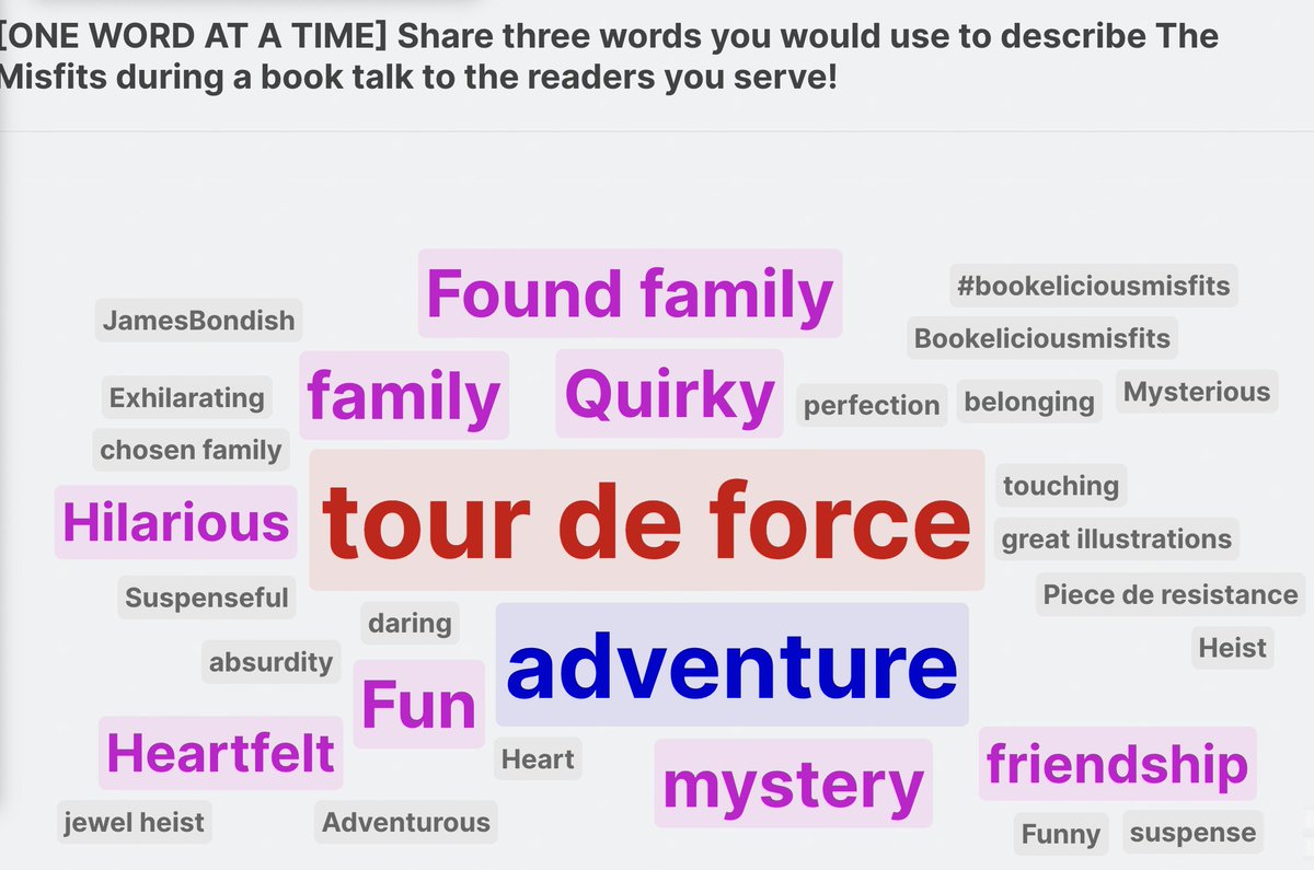 You heard it here first! Participants in last night's @bookelicious #MGlit Book Club call The Misfits a 'tour de force!' #IYKYK 😉 If you missed last night's event, here are my slides + other goodies. librarygirl.net/post/bookelici… BIG thanks to @LisaYee1 and @dsantat for joining us!