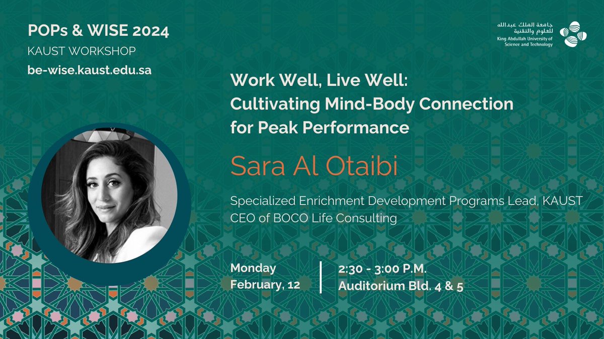 Everybody’s goal is to work well &amp; live well but struggle to!  😕
 
Sara Al Otaibi <a href="/TheSaraAlOtaibi/">Eng. Sara Al-Otaibi</a> will teach us how to achieve peak performance 💪🏽😎

For more information👉🏼 be-wise.kaust.edu.sa